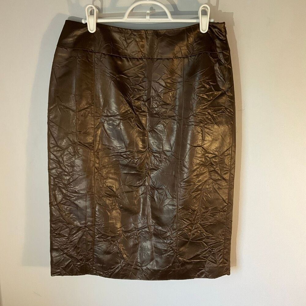 Lafayette 148 Brown Crinkle Pencil Skirt with Double Kick Slits, 4. Quietluxury